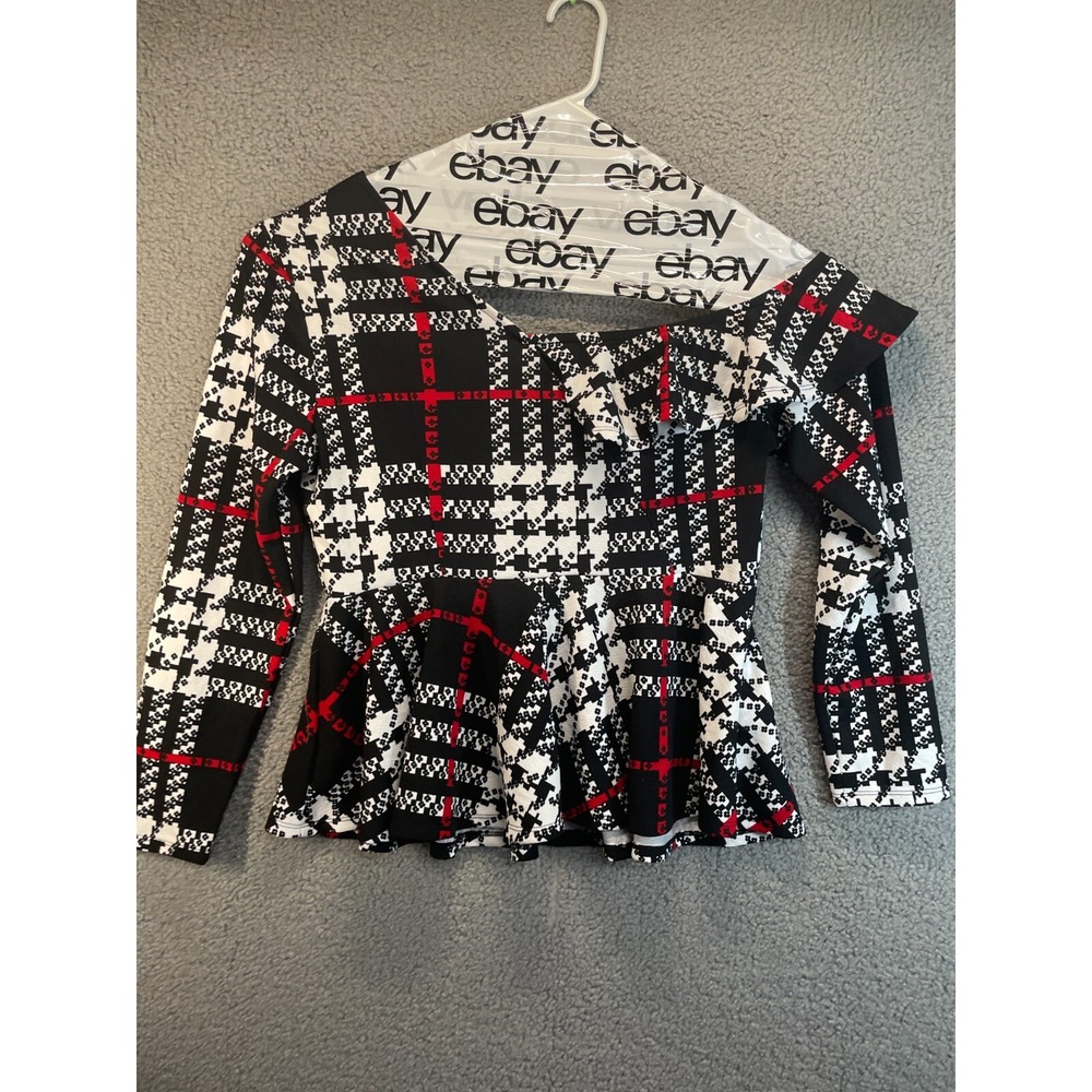 Shein Curve Long Sleeve Black and White Print Fit and Flare Top Size 1XL